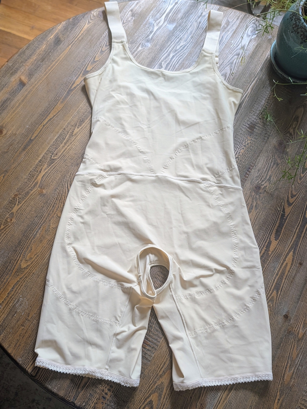 Cream Shapewear Bodysuit Shorts with Adjustable Straps